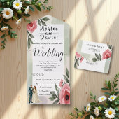 Wasserfarbene Blumenromantik Sommerhochzeit All In One Einladung