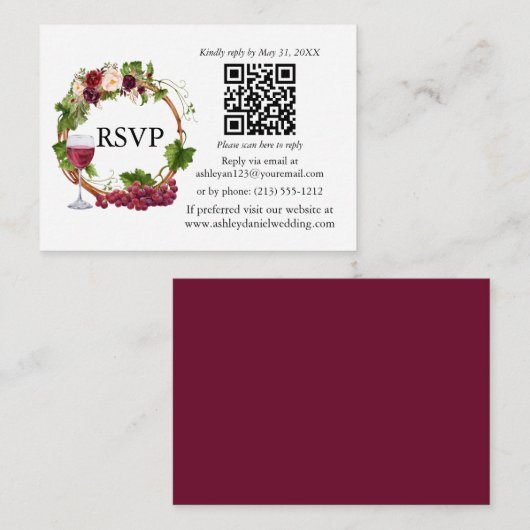 Wasserfarbene Blumentrauben Wreath QR UAWG Begleitkarte (Vorne/Hinten)