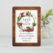Wasserfarbene Blumentrauben Wreath Wood Save The Date (Stehend Vorderseite)