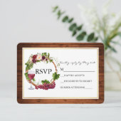 Wasserfarbene Blumentrauben Wreath Wood Wedding RSVP Karte (Stehend Vorderseite)
