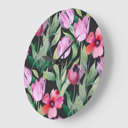 Wasserfarbene Blüten, nahtlos schönes Muster. Große Wanduhr (Winkel)