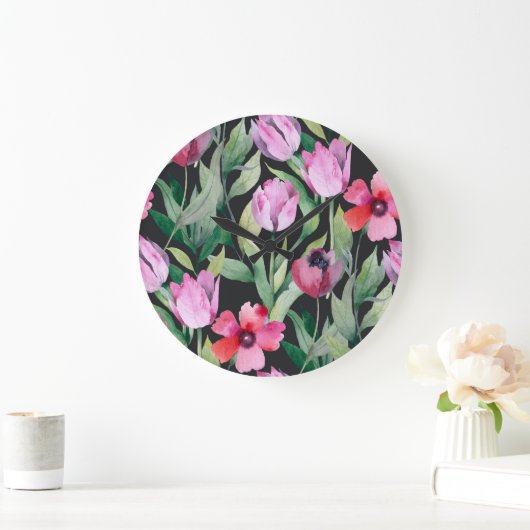 Wasserfarbene Blüten, nahtlos schönes Muster. Große Wanduhr (Zuhause)