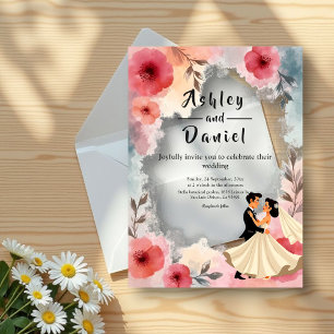 Wasserfarbene Blütenbräune und Bräutigam Elegante Acryleinladungen