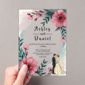 Wasserfarbene Blütenbräune und Bräutigam Elegante  Acryleinladungen (Insitu (Handheld))