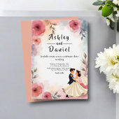 Wasserfarbene Blütenbräune und Bräutigam Elegante Einladung