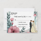 Wasserfarbene Blütenbräune und Bräutigam Elegante  RSVP Karte (Vorderseite)