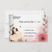 Wasserfarbene Blütenbräune und Bräutigam Elegante RSVP Karte (Vorderseite)