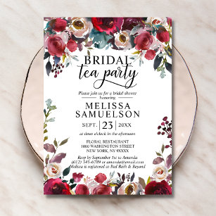 Wasserfarbene Blütenburg Teezeremonie Party Brautp Einladung