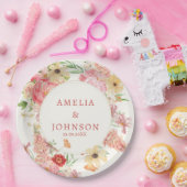 Wasserfarbene Blütencreme Name des Ehepaares Pappteller (Party)