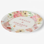 Wasserfarbene Blütencreme Name des Ehepaares Pappteller (Schrägansicht)