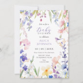 Wasserfarbene Blütenfeder Babydusche Einladung (Vorderseite)