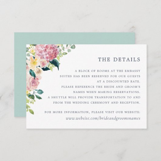 Wasserfarbene Blütengrün Elegante Details Einladung (Vorne/Hinten)