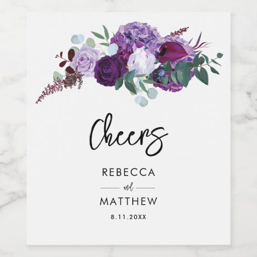 Wasserfarbene Blütenhochzeit Weinetikett (Einzelnes Label)