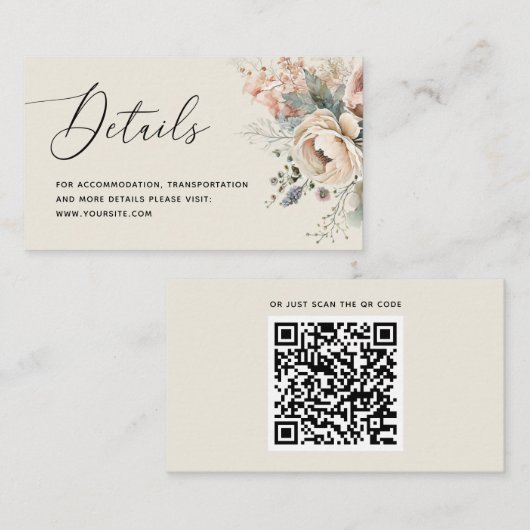 Wasserfarbene boho Blumendetails. Elegante Hochzei Begleitkarte (Vorne/Hinten)