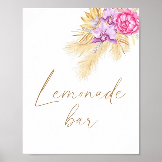 Wasserfarbene Boho Pampas - Limonade Bar Poster (Vorne)
