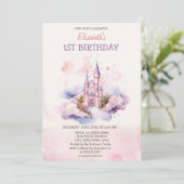 Wasserfarbene Burg Wolken Fairytale Einladung (Stehend Vorderseite)