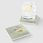 Wasserfarbene Chickadee im Pine Tree Bird Arena Steinuntersetzer (Seitenansicht)