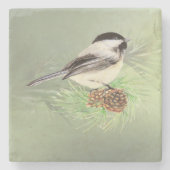 Wasserfarbene Chickadee im Pine Tree Bird Arena Steinuntersetzer (Vorderseite)