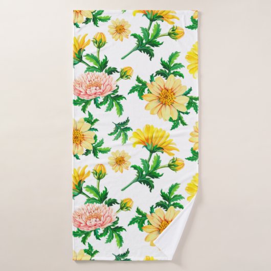 Wasserfarbene Chrysanthemen. Gelbe Blumen mit Gras Badehandtuch (Badehandtuch)