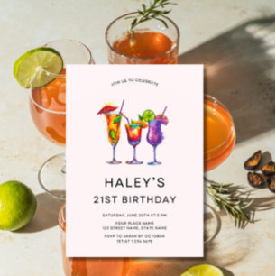 Wasserfarbene Cocktails 21. Geburtstagsfeier Einladung