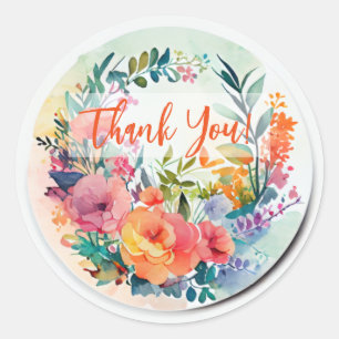 WASSERFARBENE DESIGN-BLUME "DANKE" RUNDER AUFKLEBER