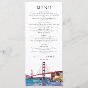 Wasserfarbene Destination Hochzeit in San Francisc Menükarte