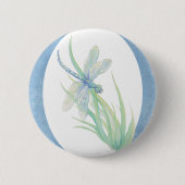 Wasserfarbene Dragonfly in Blue & Green Nature Art Button (Vorderseite)