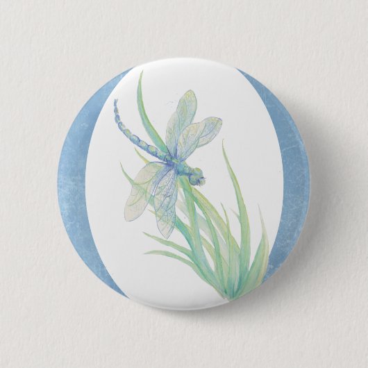 Wasserfarbene Dragonfly in Blue & Green Nature Art Button (Vorderseite)