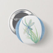 Wasserfarbene Dragonfly in Blue & Green Nature Art Button (Vorne & Hinten)