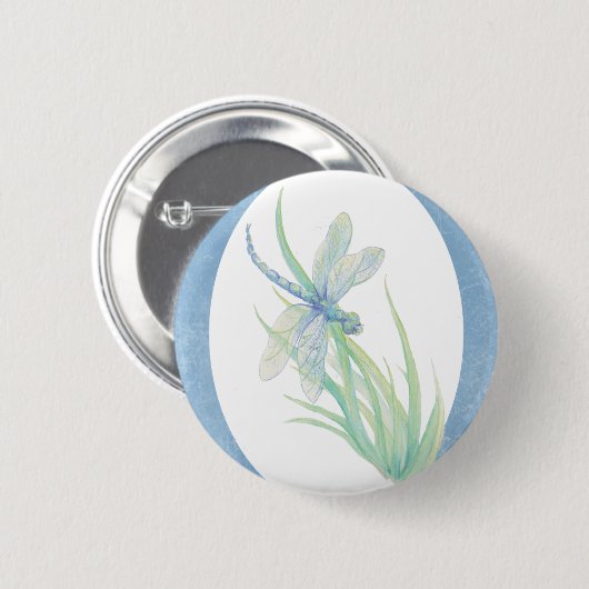 Wasserfarbene Dragonfly in Blue & Green Nature Art Button (Vorne & Hinten)