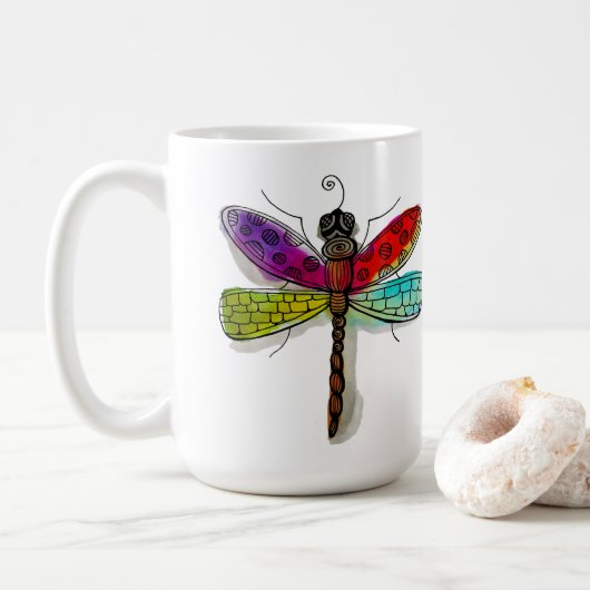 Wasserfarbene Dragonfly-Tasse Kaffeetasse (Mit Donut)