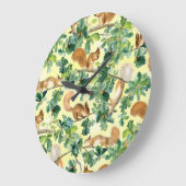 Wasserfarbene Eichhörnchen, nahtloses Eichenmuster Große Wanduhr (Winkel)