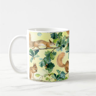 Wasserfarbene Eichhörnchen, nahtloses Eichenmuster Kaffeetasse