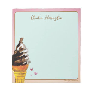 Wasserfarbene Eiscreme-Kegel-Vintage-Dessert-Café Notizblock