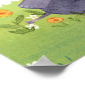 Wasserfarbene Elefanten Blume und Gras-Kinderzimme Poster (Ecke)