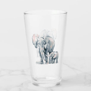 Wasserfarbene Elefanten & Kalb Natur Tierart Glas