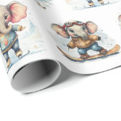 Wasserfarbene Elefanten Wintersport Geschenkpapier (Rolleneckpunkt)