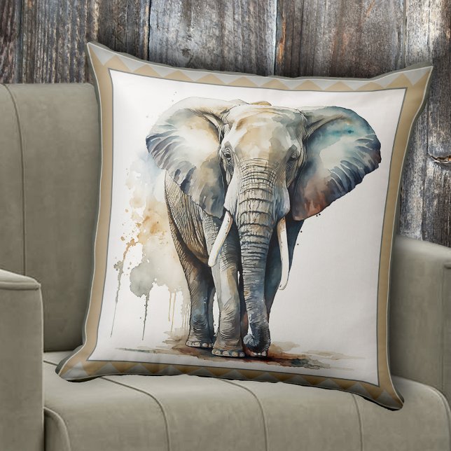 Wasserfarbene Elefantenkunst Kissen (Pillow featuring a watercolor design of an elephant. Great for anyone who loves animals)