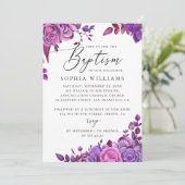 Wasserfarbene elegante lila rosa Blumentaufe Einladung (Stehend Vorderseite)