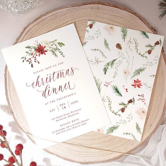 Wasserfarbene elegante Skript-Weihnachtsdinner Einladung