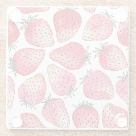 Wasserfarbene Erdbeeren Muster. Glasuntersetzer (Rückseite)