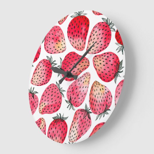 Wasserfarbene Erdbeeren Muster. Große Wanduhr (Winkel)