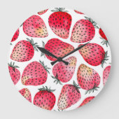 Wasserfarbene Erdbeeren Muster. Große Wanduhr (Vorderseite)