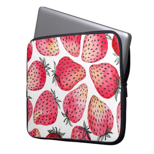 Wasserfarbene Erdbeeren Muster. Laptopschutzhülle (Vorderseite Links)