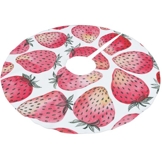 Wasserfarbene Erdbeeren Muster. Polyester Weihnachtsbaumdecke (Schrägansicht)