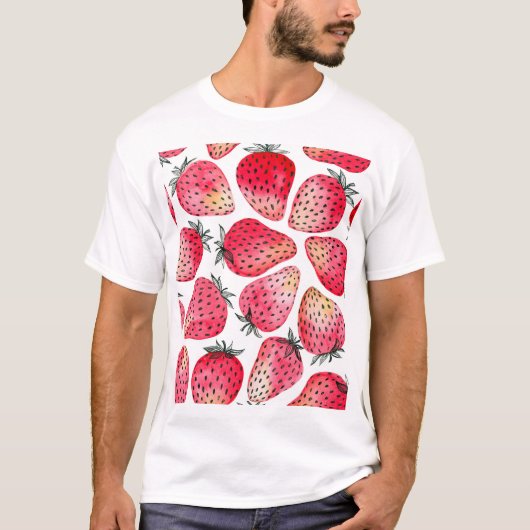 Wasserfarbene Erdbeeren Muster. T-Shirt (Vorderseite)
