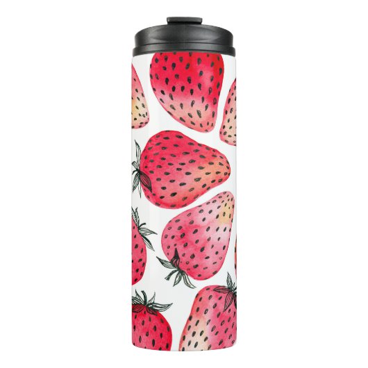 Wasserfarbene Erdbeeren Muster. Thermosbecher (Vorderseite)