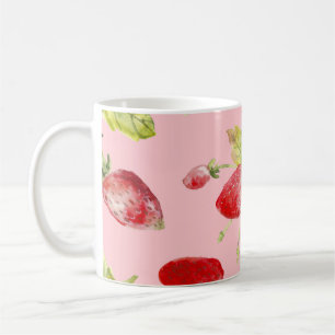 Wasserfarbene Erdbeeren, nahtlos, fruchtig. Kaffeetasse
