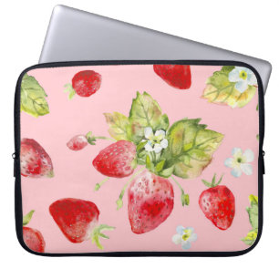 Wasserfarbene Erdbeeren, nahtlos, fruchtig. Laptopschutzhülle