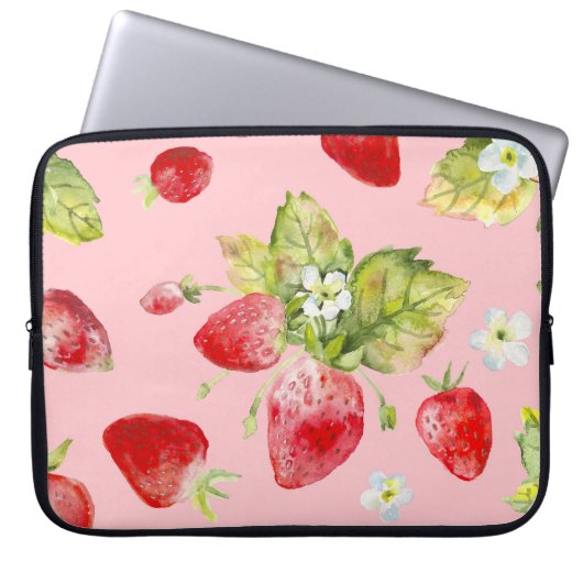 Wasserfarbene Erdbeeren, nahtlos, fruchtig. Laptopschutzhülle (Vorderseite)